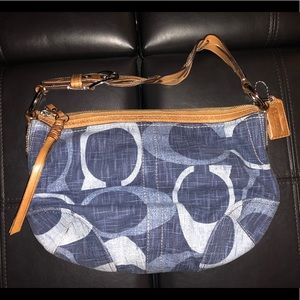 Denim and brown coach shoulder bag